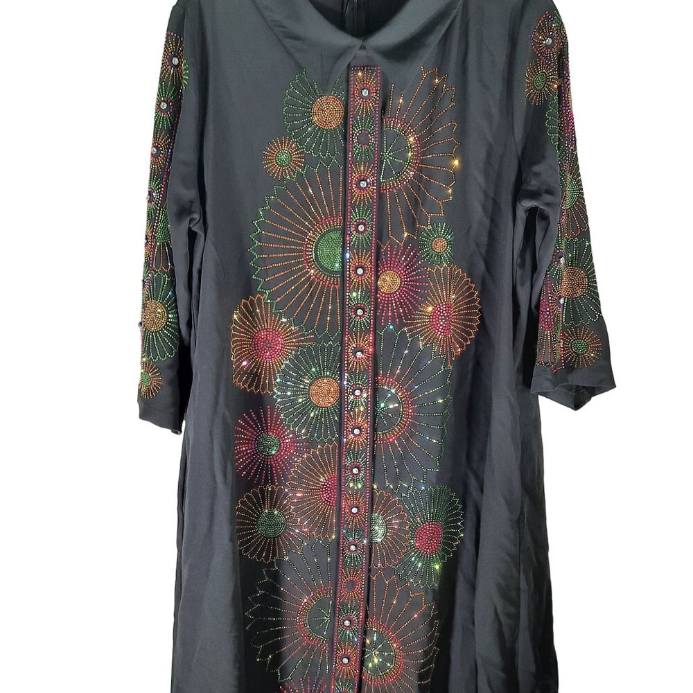 NEXX New York Life Size 48 Women's Black Rhinestone Dress Half Sleeve - Picture 5 of 16